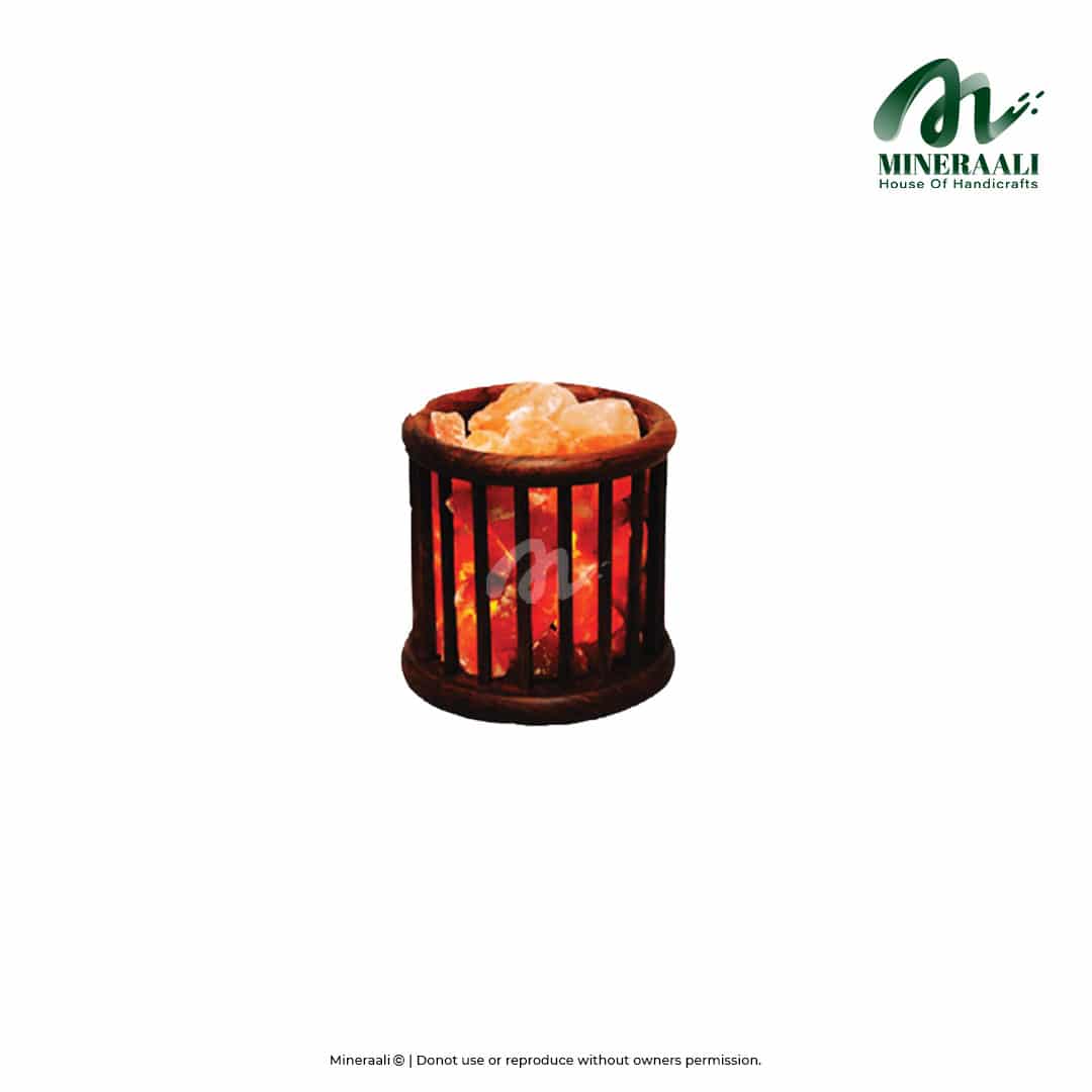 Mineraali | Himalayan Pink Salt Chunks Wooden Cylinder Basket