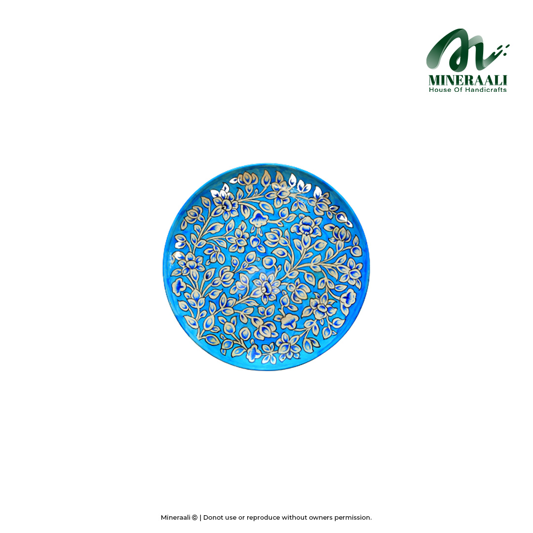 Mineraali | Hand Painted Pottery Floral Bright Blue Plate