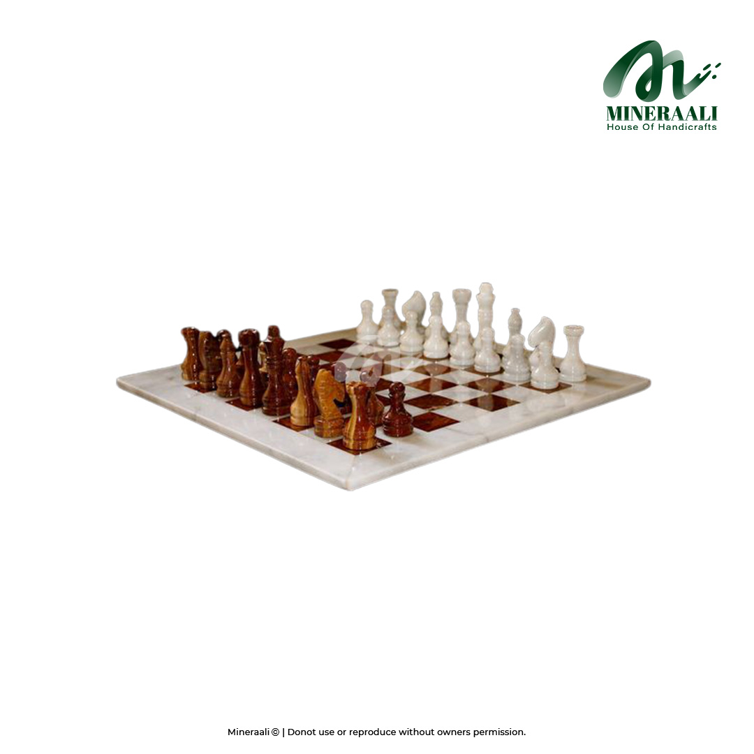 Mineraali | Multi Brown & White Onyx Chess Board